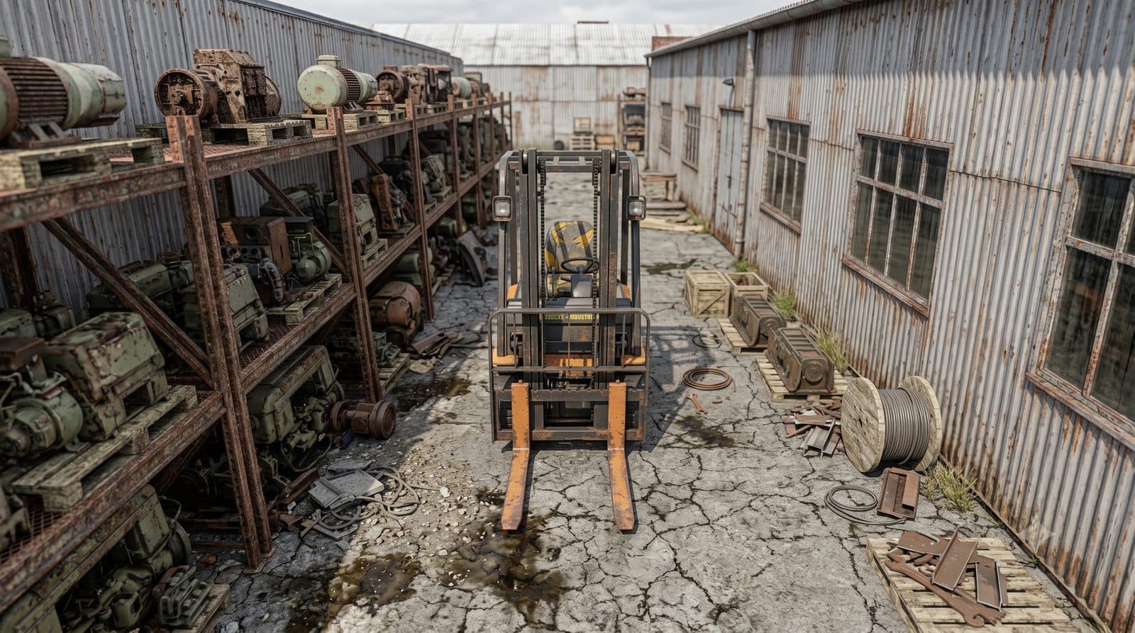 Forklift with Forkskins cover in industrial warehouse environment